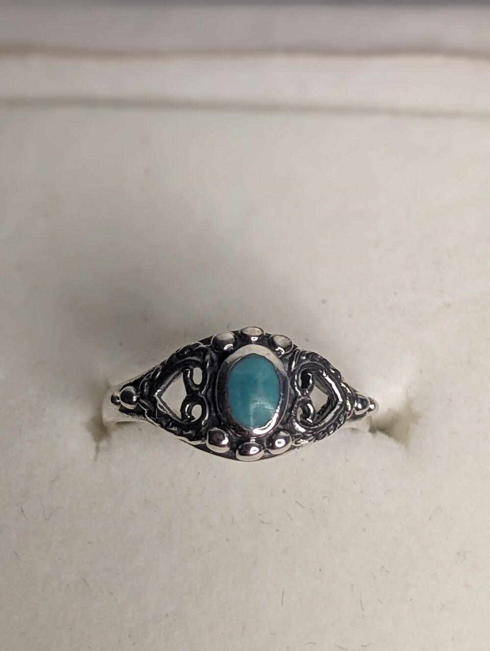 925 Sterling Silver Turquoise Ring Size 4 5 Vintage Style Scrollwork New